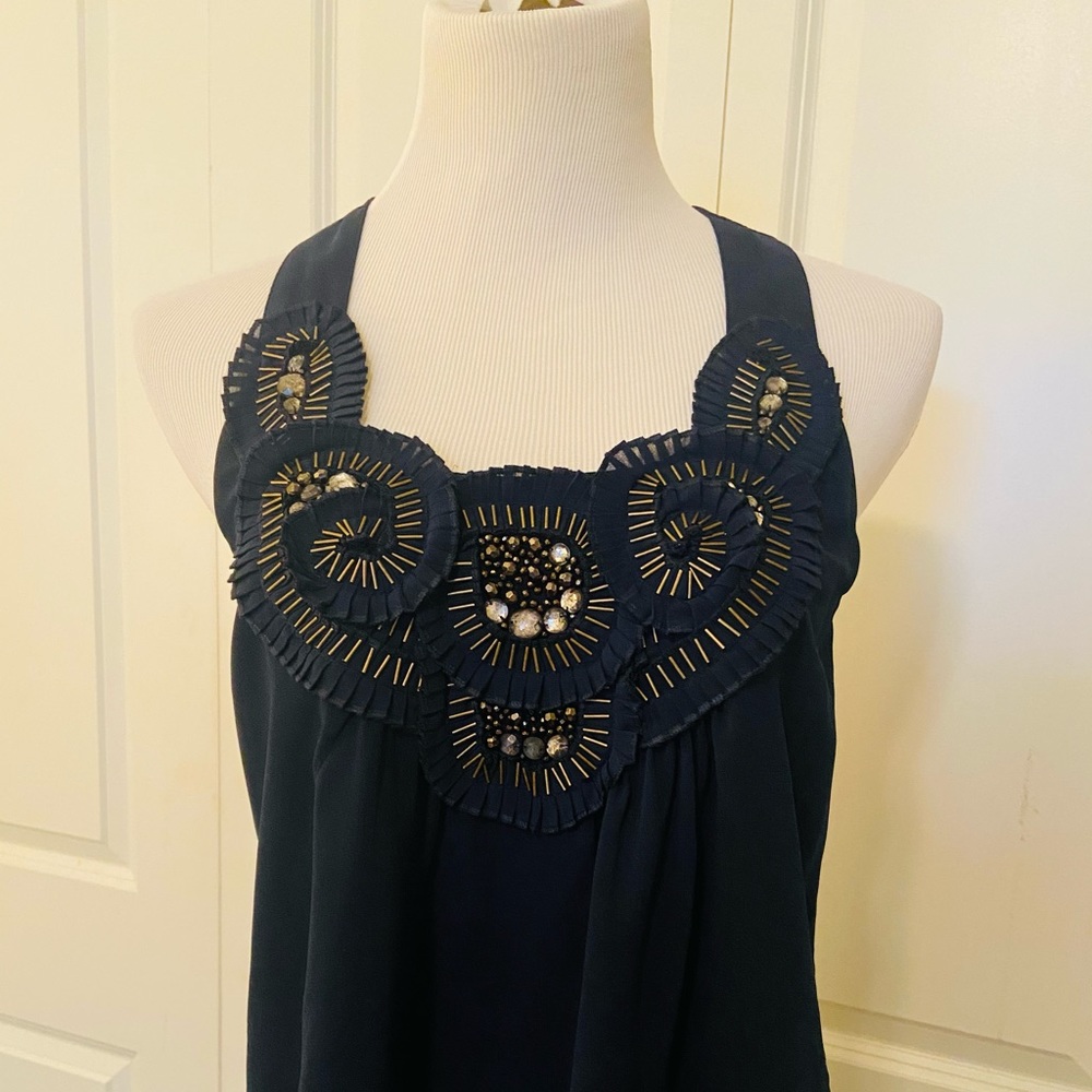 M&M Couture Navy Embellished Halter Top size L